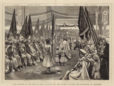 The Chapter of the Star of India at Calcutta, the Prince investing the Maharajah of Jodhpore by Joseph Nash
